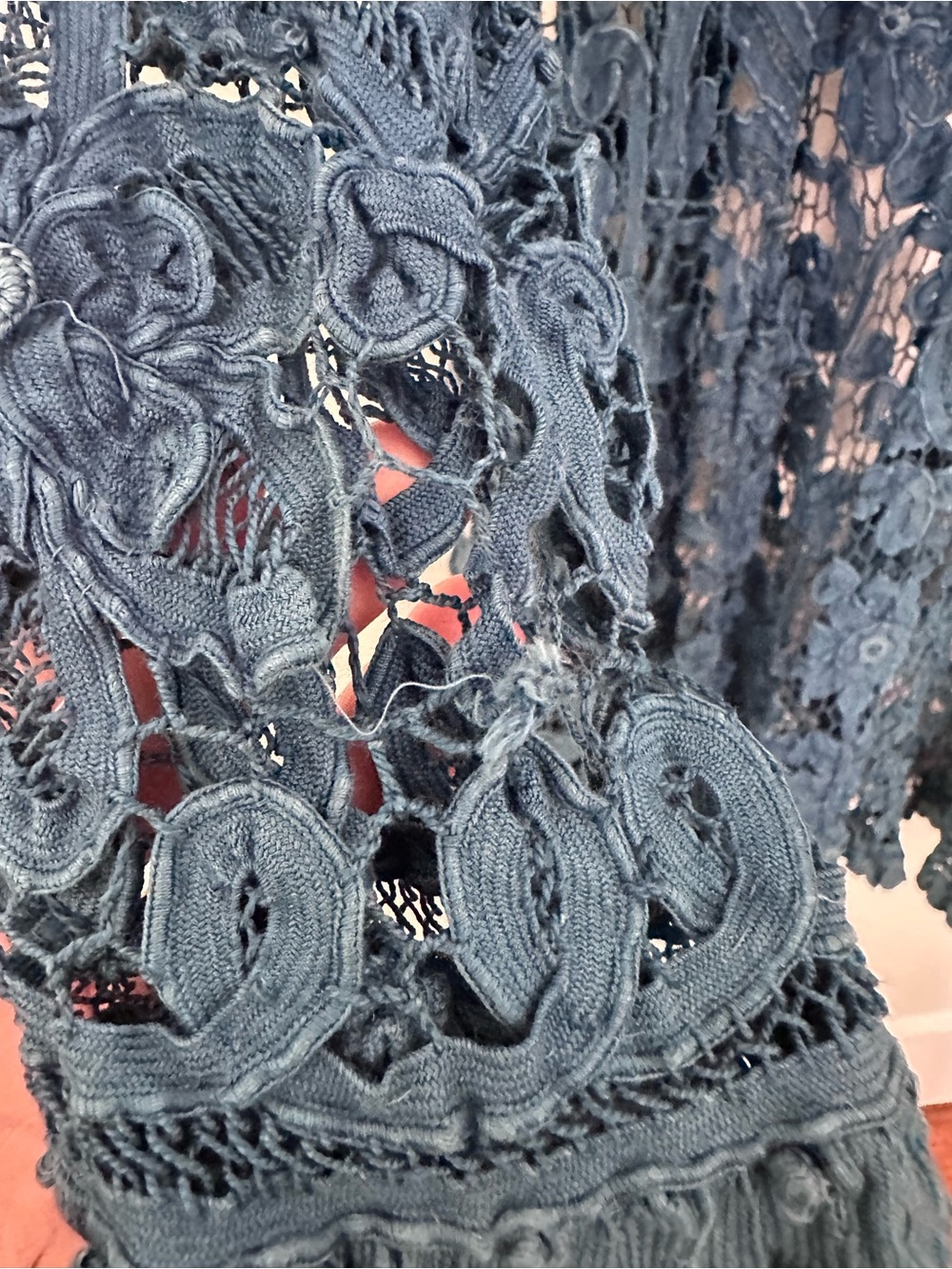 VINTAGE blue crochet/applique long open Cardigan long-sleeve -size S/M - Picture 11 of 12